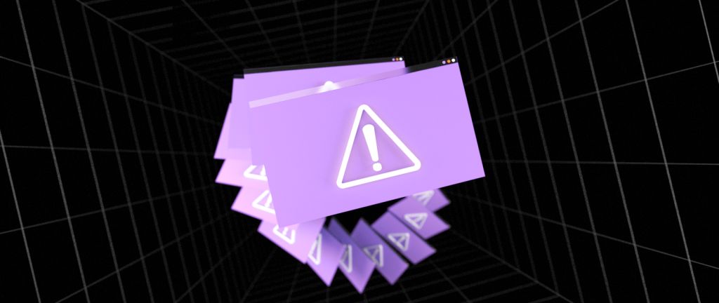 Purple warning sign on a black background.