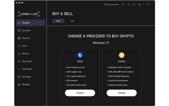 Buy crypto or transfer funds