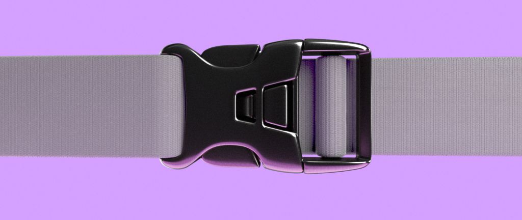 Grey closed belt on a purple background.